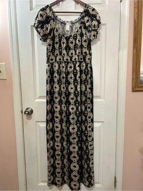 Tie Dye Print Maxi Dress Size Large Boho Puff Sleeve